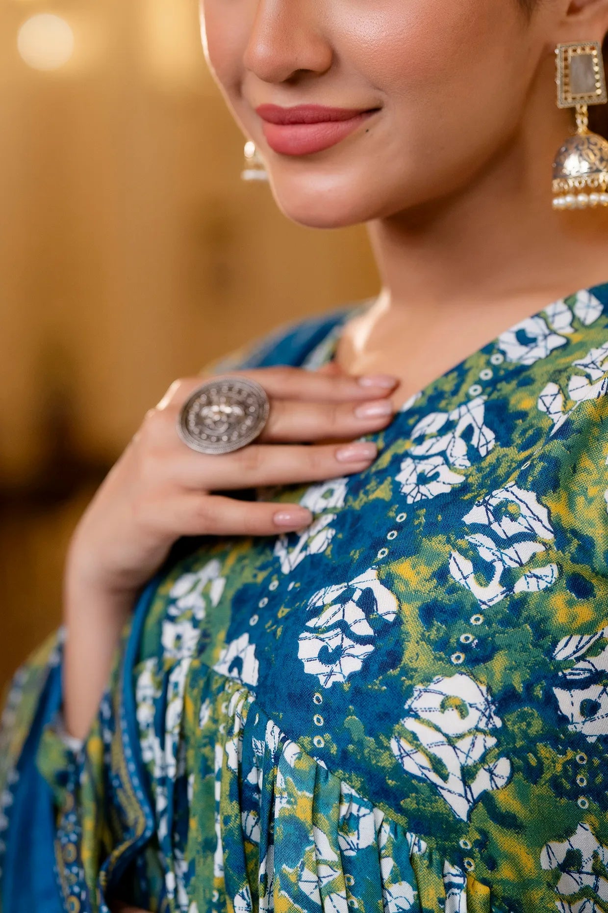 Alia Cut Block Print Mix Rayon Kurta Set