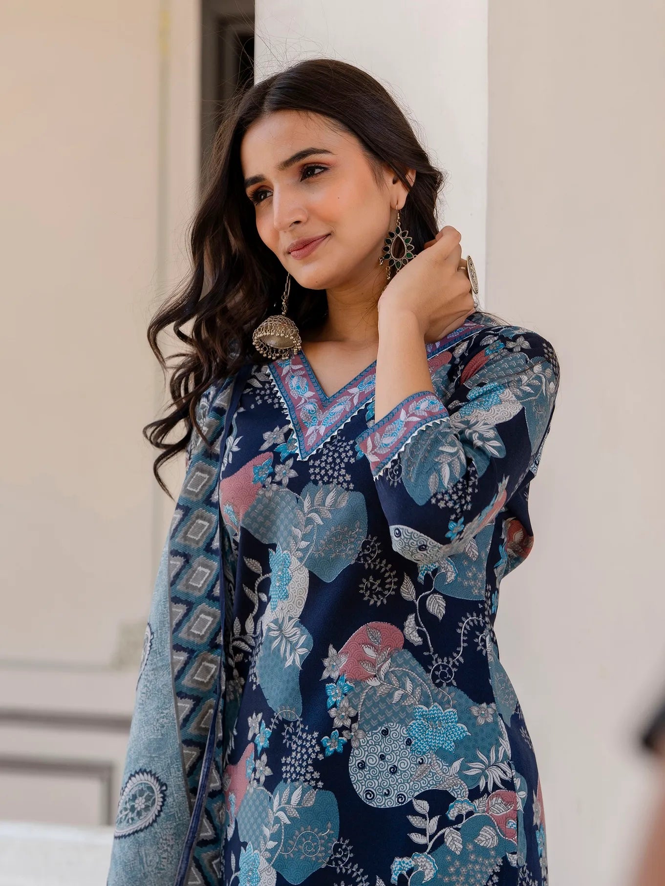 Digital Print Cotton Blend and Mix Viscose Kurta Pant and Dupatta Set