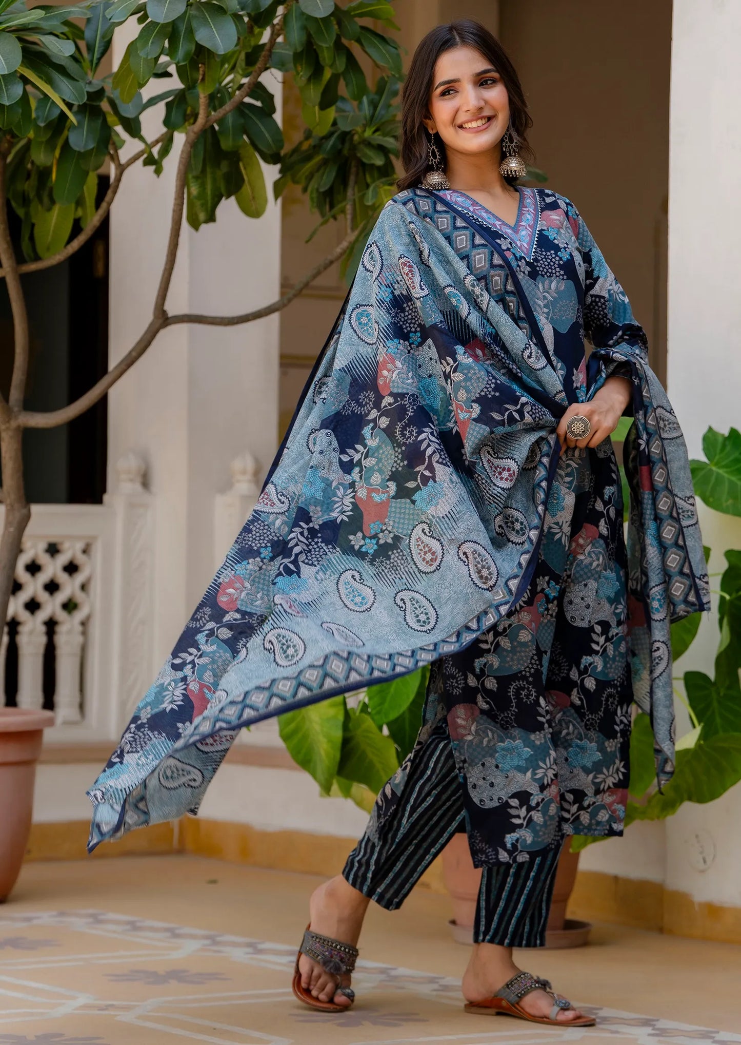 Digital Print Cotton Blend and Mix Viscose Kurta Pant and Dupatta Set