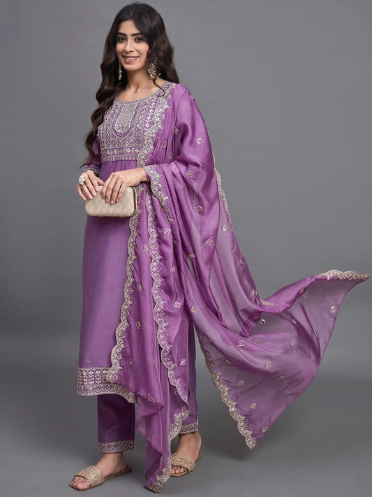 Pink Embroidered Silk Kurta Set