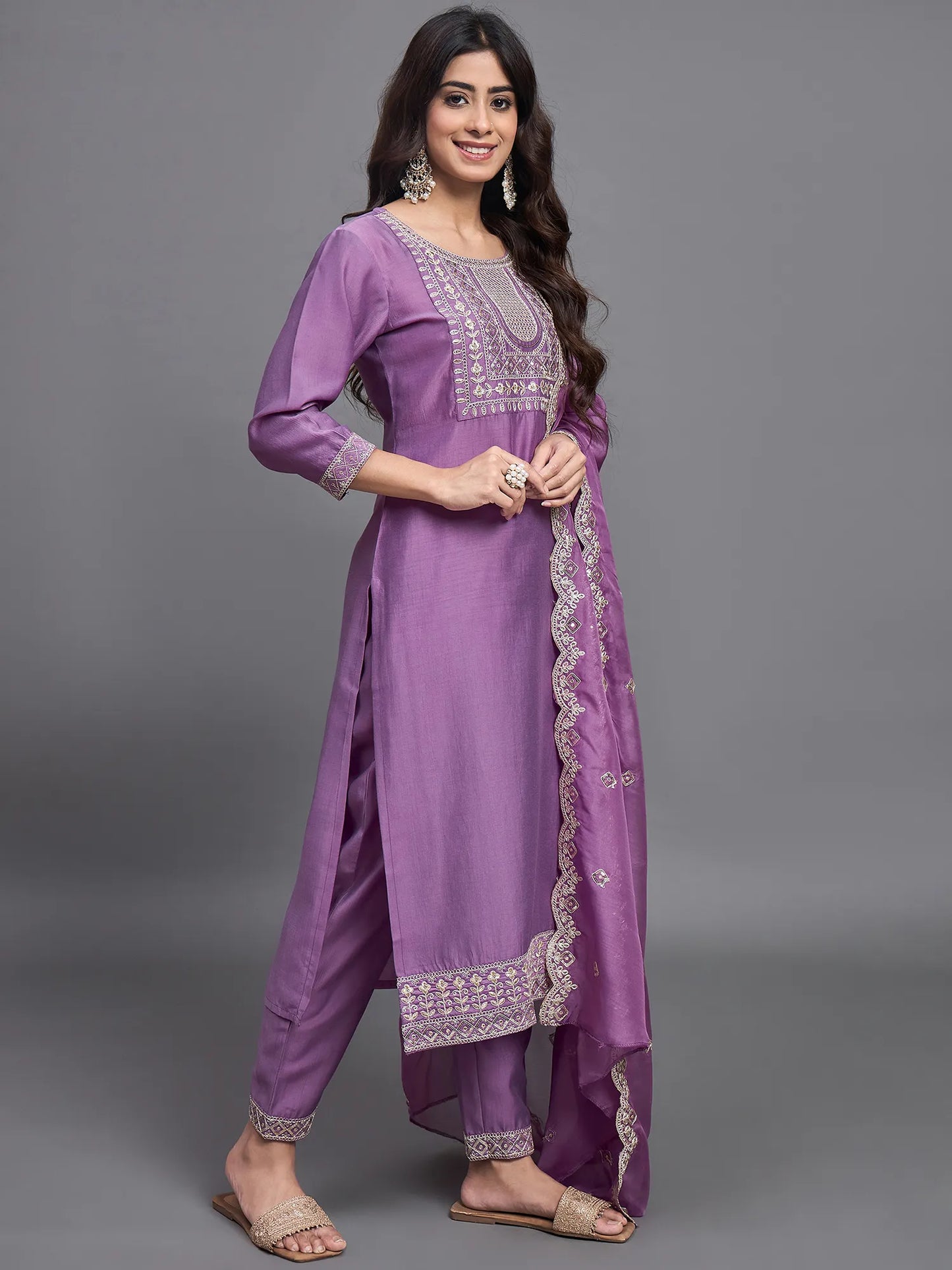 Pink Embroidered Silk Kurta Set