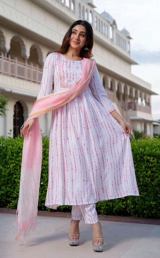 Pink Mix Rayon Embroidered Kurta Set