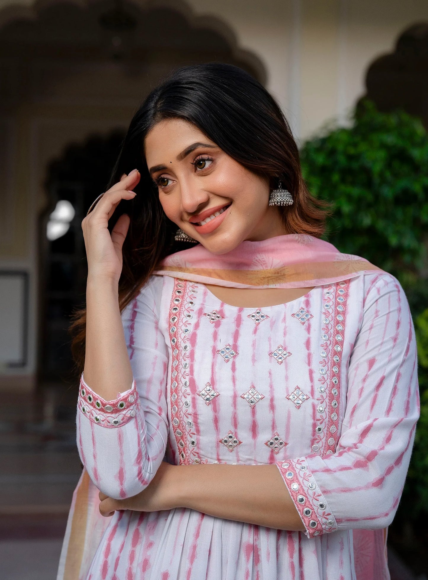 Pink Mix Rayon Embroidered Kurta Set