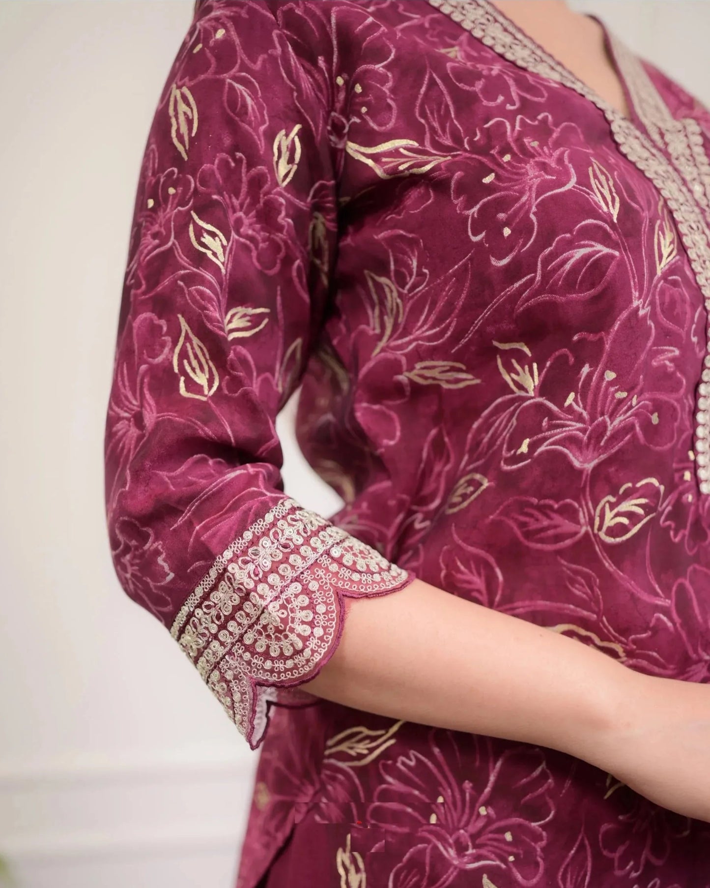 Mix Viscose Wine Digital Print Kurta Set