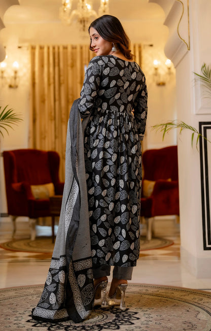 Black Digital Print Mix Rayon Kurta Set