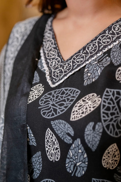 Black Digital Print Mix Rayon Kurta Set
