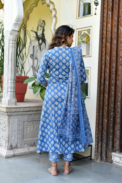 Blue Full Floral Print Mix Rayon Kurta Set
