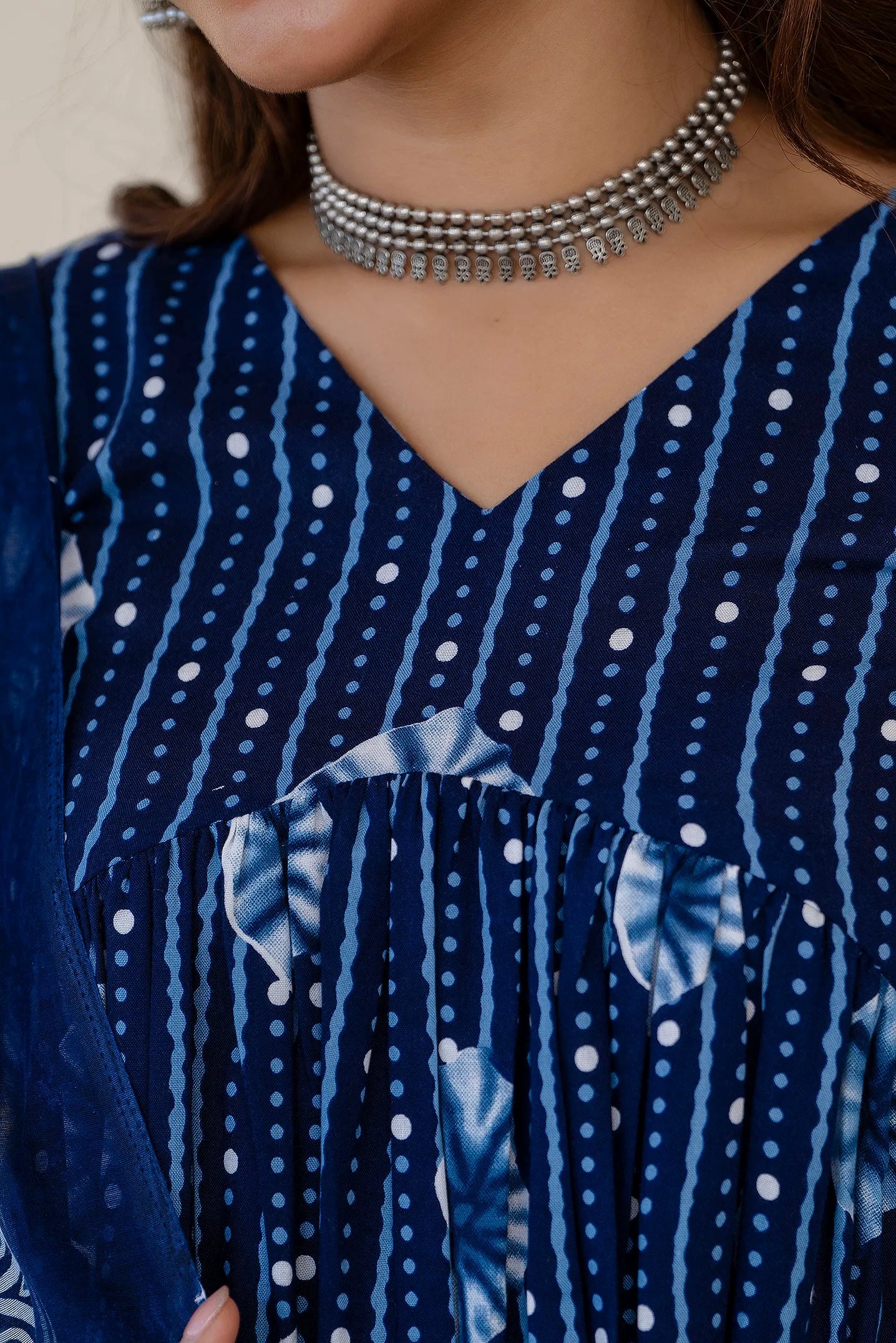 Dark Blue Digital Print Mix Rayon Alia Cut Kurta Pant and Dupatta Set