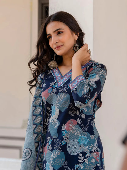 Digital Print Cotton Blend and Mix Viscose Kurta Pant and Dupatta Set