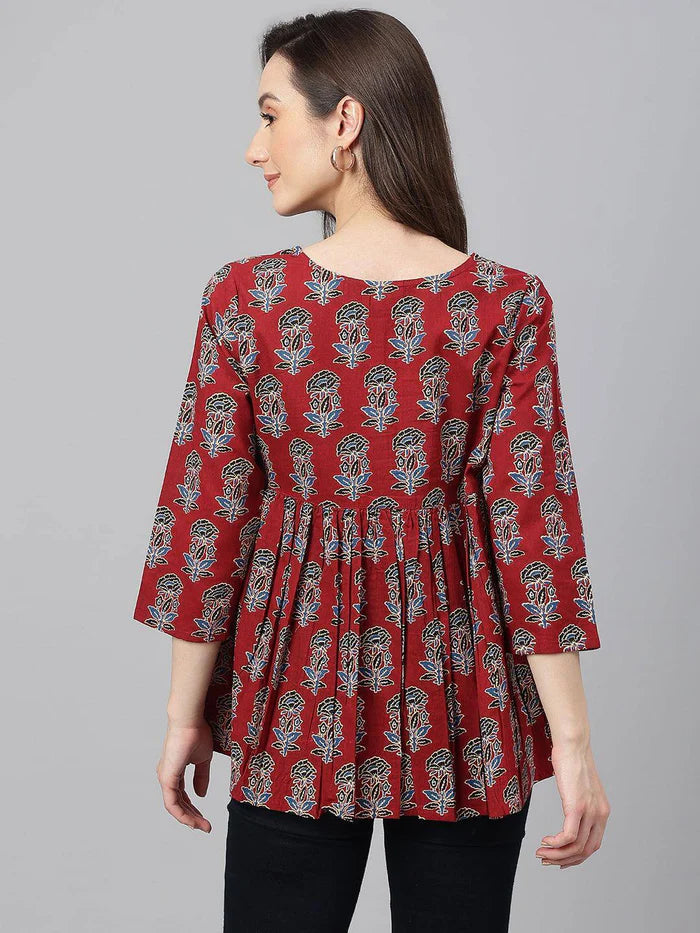 Maroon Floral Flare Top