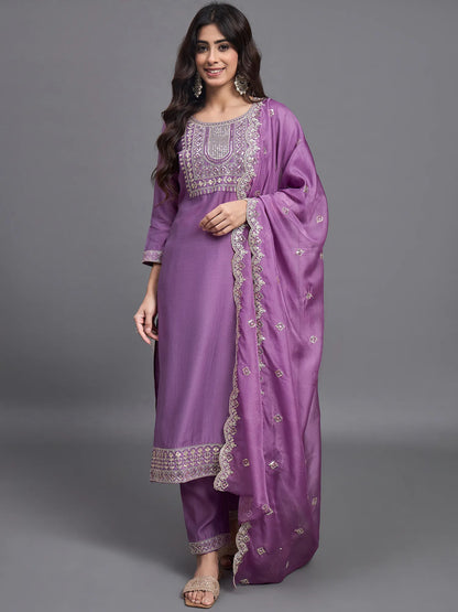 Pink Embroidered Silk Kurta Set