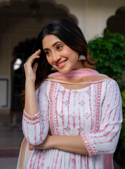 Pink Mix Rayon Embroidered Kurta Set