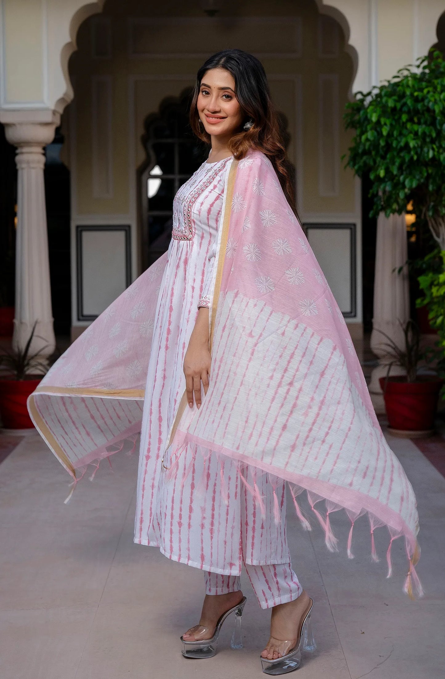 Pink Mix Rayon Embroidered Kurta Set