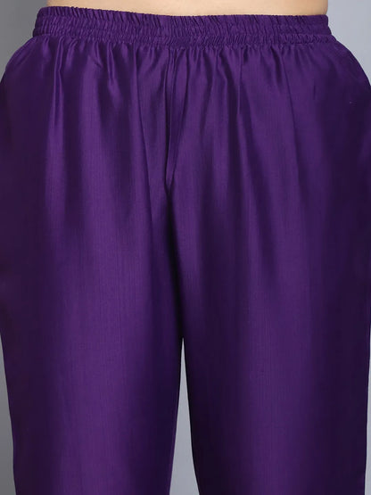 Purple Emboridery Work Silk Kurta Set