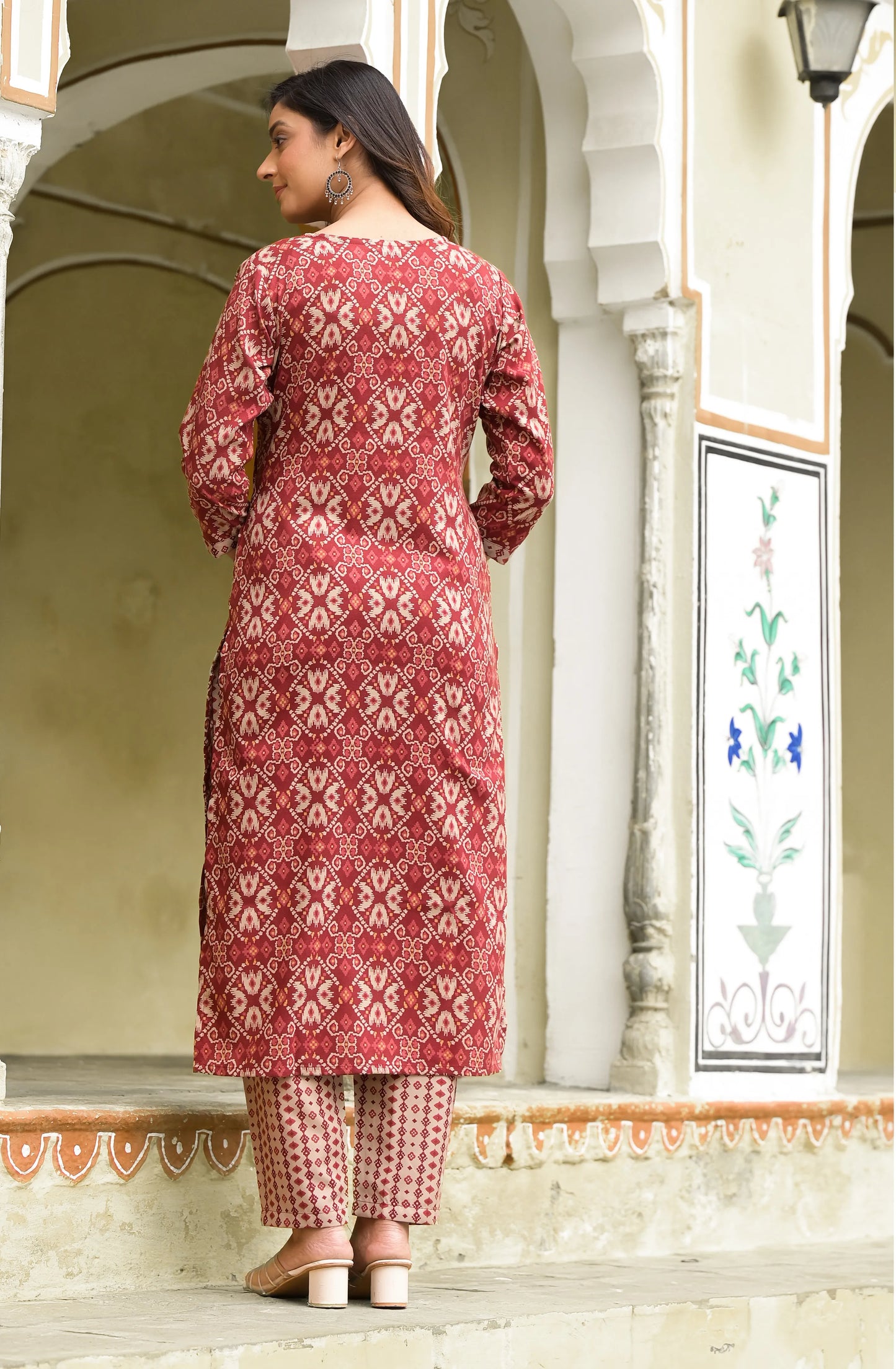 Red Embroiderd with Digital Print Rayon Kurta Set