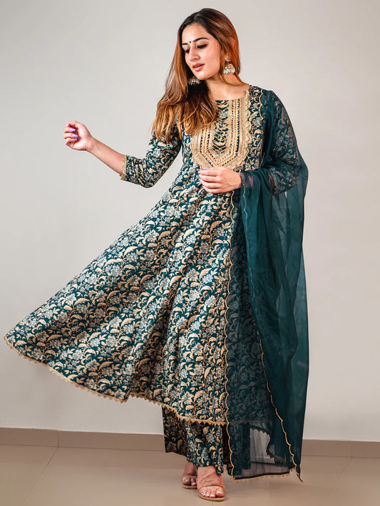 Teal Cotton Bliss Kurta Set