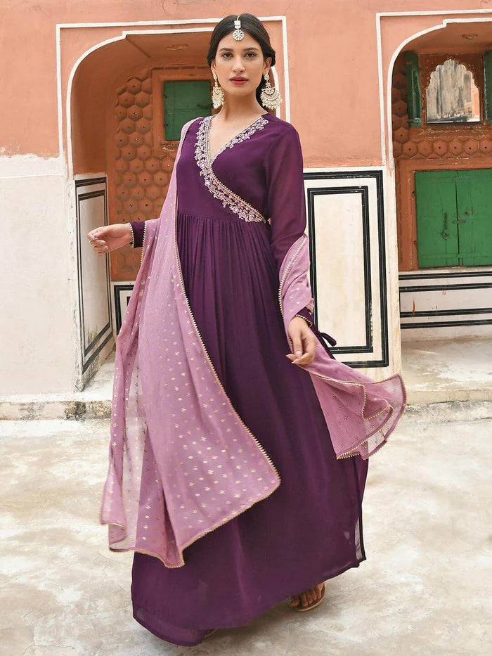 Wine Long Kurta Set