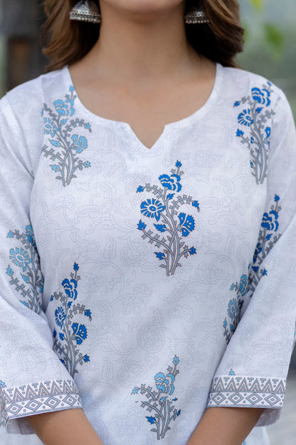 White Floral Print Mix Viscose Suit